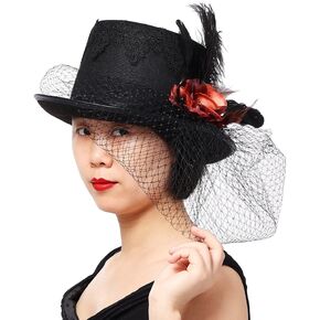 COSDREAMER Womens Men Steampunk Top Hats Victorian Veil Feather Hat Halloween Hats in Saudi Arabia