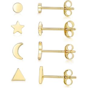 4 Pairs sterling silver Stud Earrings Cute Earrings sets for Women Star Moon Ball Heart Clear Studs earrings for Teens Girls