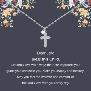 فتاة هدية المعمودية الأولى، قلادة من الفضة الاسترليني على شكل قلب متقاطع للنساء، هدايا المناولة الأولى، المعمودية المسيحية، هدية LDS، هدايا تأكيد للفتيات المراهقات، هدايا عيد الفصح للابنة الروحية in Kuwait