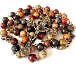 elegantmedical HANDMADE Catholic First Communion PICASSO STONE Beads 5 DECADE Rosary Gift Cross Necklace in Saudi Arabia