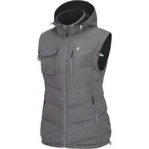 Little Donkey Andy Women's Fleece Puffy Vest Warm Sleeveless Puffer Jacket with Removable Hood for Golfing Hiking