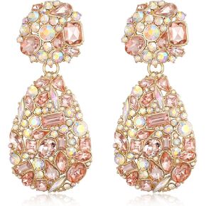 EVER FAITH Glamour Rhinestone Statement Earrings, Fashion Chic Art Deco Sparkly Marquise Water Drop Crystal Dangle Pierced Earrings for Women Girls in Saudi Arabia