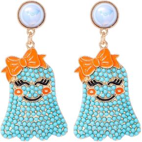 Halloween Beaded Ghost Earrings Funny Halloween Earrings Pumpkin Ghost Drop Dangle Earrings for Women Girls Handmade Pearl Spooky Ghost Earrings Halloween Themed Party Jewelry Gifts in Kuwait