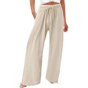 utcoco Wide Leg Linen Pants for Women Casual Loose Fit High Waisted Pants with Drawstrings in Saudi Arabia