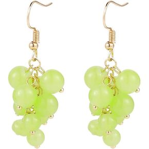MALOYANVE Unique Cute Fruits Dangle Drop Earrings Creative Sparkly Crystal Grape Earring With Green Leaf for Women Girls Statement Jewelry Gifts
