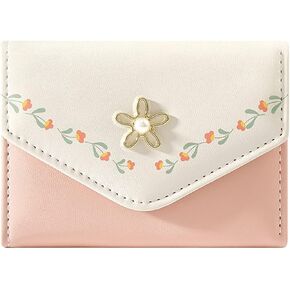 MOZXIRZ Women Girls Wallet Cute Flower Tri-Fold Wallet PU Leather Purse Slim Short Wallet Small Trifold Cash Card Holder Bag (Green)