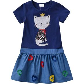 DXTON Toddler Baby Girls Dresses Summer Short Sleeves Dresses Outfits 2-12T in Kuwait
