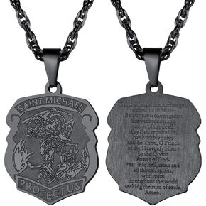 PROSTEEL Saint Michael the Archangel Necklace Pendant & Chain Catholic Religious Jewelry