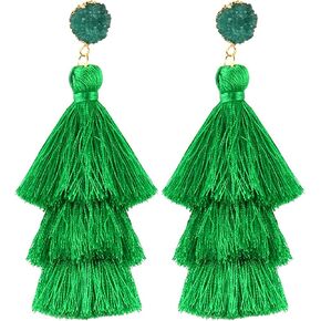 MALOYANVE Layered Tassel Earrings for Women Girls Colorful Bohemian Tree-shaped Tiered Tassel Druzy Stud Dangle Drop Earrings Costume Jewelry Birthday Christmas Valentines Day Gift in Kuwait