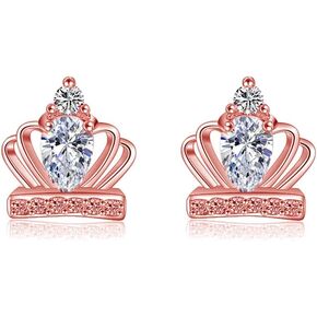 Crown Fine Shine Diamond Princess Stud Earrings for Wedding Womens Girls Sterling Silver in Kuwait