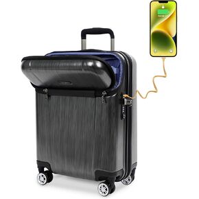 NEWCOM Hardside Carry On Luggage Front Opening Suitcase With USB Charging Port, TSA Lock, double wheel 20-inch gray in Kuwait