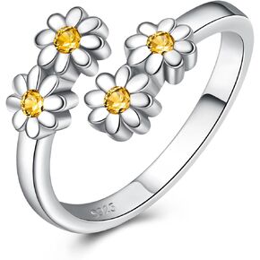 925 Sterling Silver Dainty Daisy Rings Flower Finger Rings For Women Love Promise Band Sunflower Adjustable Thumb Rings For Women