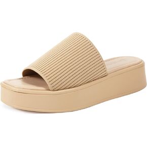 Lookyno Women's Platform Sandals Comfortable Open Toe Slip On Wedge Slides Summer Casual Flatform Chunky Sandals