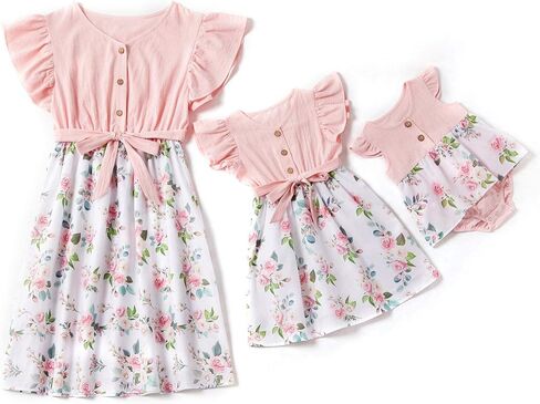 IFFEI Matching Family Dresses Cotton Ruffle Decor Mommy and Me Matching Dress in Saudi Arabia