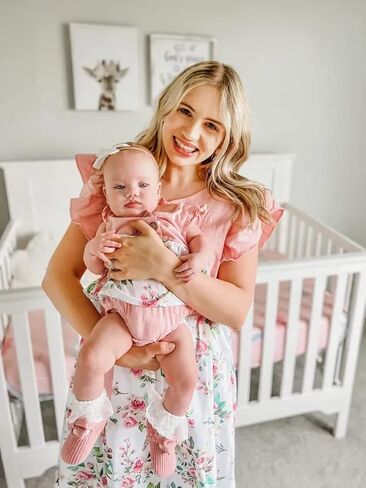 IFFEI Matching Family Dresses Cotton Ruffle Decor Mommy and Me Matching Dress in Saudi Arabia