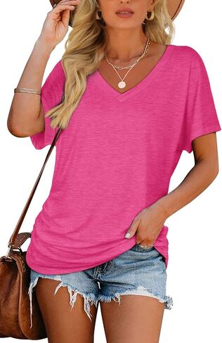 WIHOLL Womens Summer T-Shirts Short Sleeve V Neck Dolman Tops with Side Shirring Loose Fit Shirts Spring Fashion in Saudi Arabia