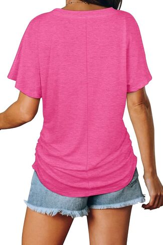 WIHOLL Womens Summer T-Shirts Short Sleeve V Neck Dolman Tops with Side Shirring Loose Fit Shirts Spring Fashion in Saudi Arabia
