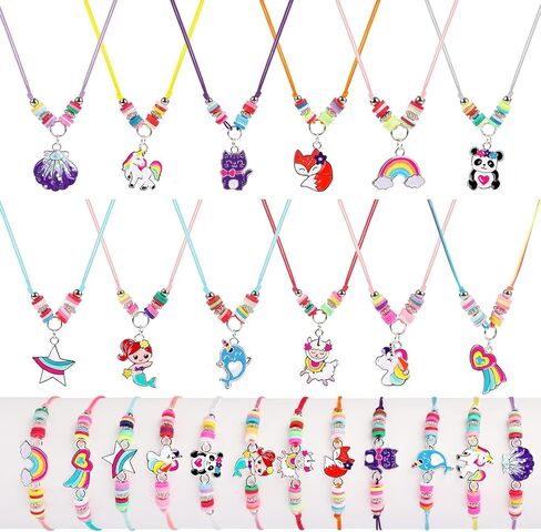 MJartoria 24Pcs Woven Friendship Bracelets and Necklaces Set Jewelry for Girls with Unicorn Panda Charm Friendship Jewelry Unicorn Gift for Girls in Saudi Arabia