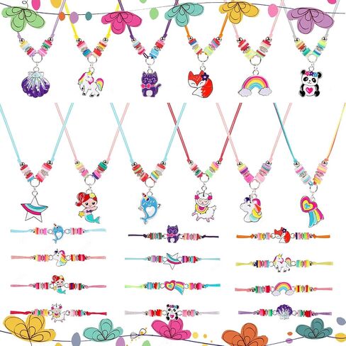 MJartoria 24Pcs Woven Friendship Bracelets and Necklaces Set Jewelry for Girls with Unicorn Panda Charm Friendship Jewelry Unicorn Gift for Girls in Saudi Arabia