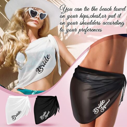 Jiuguva 8 Pack Bride Cover up Sun Hat Coverup with Heart Sunglasses Bride Beach Sarongs Cover up Set Bridesmaid Sarong Cover up Bikini Wraps Cover up White, Black in Saudi Arabia