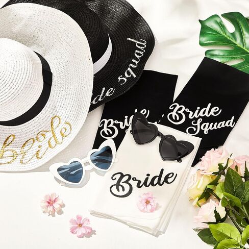 Jiuguva 8 Pack Bride Cover up Sun Hat Coverup with Heart Sunglasses Bride Beach Sarongs Cover up Set Bridesmaid Sarong Cover up Bikini Wraps Cover up White, Black in Saudi Arabia