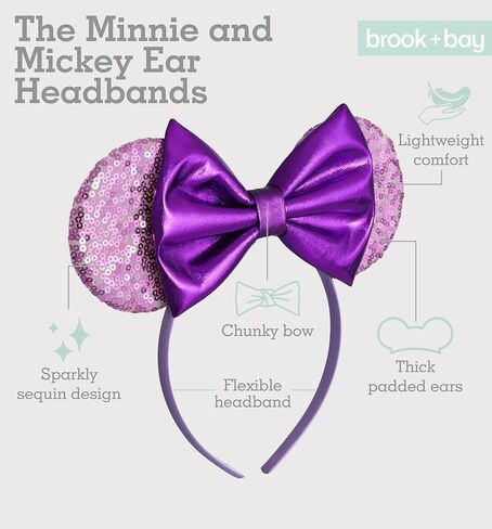 عصابة رأس بروك + باي لامعة على شكل أذن الفأر - ميني آذان وميكي آذان - عصابات رأس على شكل فيونكة للبالغين - آذان تنكرية للأطفال والكبار in Kuwait