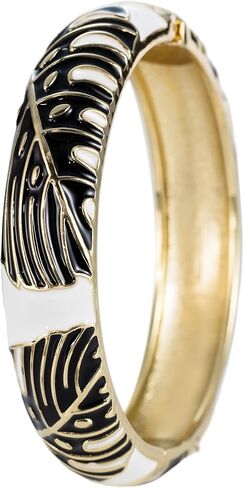 Aloha Jewelry Company Hawaiian Monstera Luau Leaves Hinged Clasp Fashion Enamel Bangle Bracelet in Kuwait