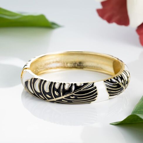 Aloha Jewelry Company Hawaiian Monstera Luau Leaves Hinged Clasp Fashion Enamel Bangle Bracelet in Kuwait