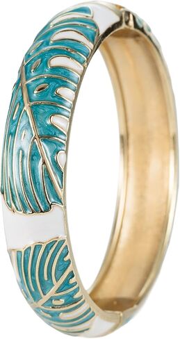 Aloha Jewelry Company Hawaiian Monstera Luau Leaves Hinged Clasp Fashion Enamel Bangle Bracelet in Kuwait