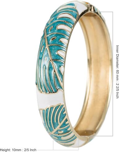 Aloha Jewelry Company Hawaiian Monstera Luau Leaves Hinged Clasp Fashion Enamel Bangle Bracelet in Kuwait