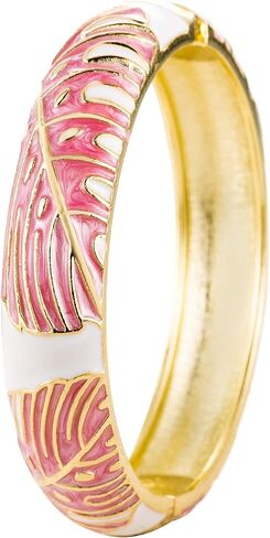 Aloha Jewelry Company Hawaiian Monstera Luau Leaves Hinged Clasp Fashion Enamel Bangle Bracelet in Kuwait