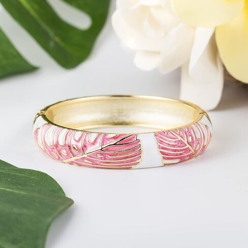 Aloha Jewelry Company Hawaiian Monstera Luau Leaves Hinged Clasp Fashion Enamel Bangle Bracelet in Kuwait