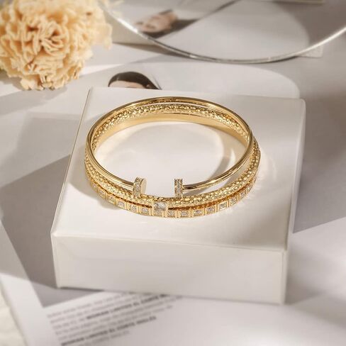 WISTIC مطروق التراص ثقب رقيقة الإسورة للنساء الفولاذ المقاوم للصدأ معدن مطلي بالذهب الكفة مجوهرات للفتيات هدية in Kuwait