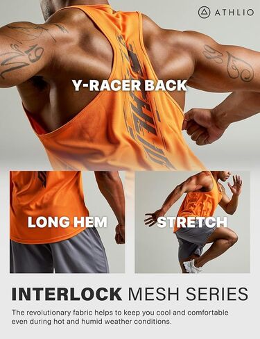 ATHLIO Men's Dry Fit Muscle Workout Tank Tops, Y-Back Bodybuilding Gym Shirts, Athletic Fitness Tank Top in Kuwait