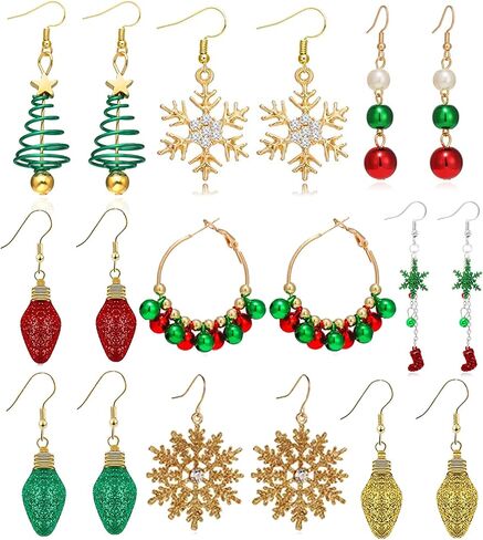 Christmas Earrings for Women Christmas Tree JingleBall Snowflake Bow Flower Dangle Earrings Holiday Earrings for Girls in Saudi Arabia