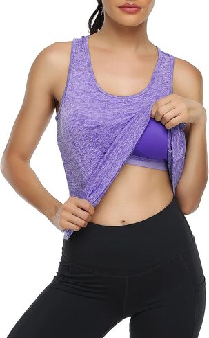 Miusey Muscle Tank تجريب أعلى Racerback بنيت في حمالة صدر مبطنة للنساء الصيف عارضة، السيدات بلا أكمام رياضية اليوغا الصالة الرياضية الجري المشي لمسافات طويلة فضفاضة تناسب الرطوبة فتل الملابس Activewear الأرجواني S in Kuwait