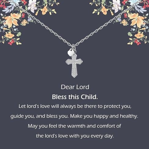 فتاة هدية المعمودية الأولى، قلادة من الفضة الاسترليني على شكل قلب متقاطع للنساء، هدايا المناولة الأولى، المعمودية المسيحية، هدية LDS، هدايا تأكيد للفتيات المراهقات، هدايا عيد الفصح للابنة الروحية in Kuwait