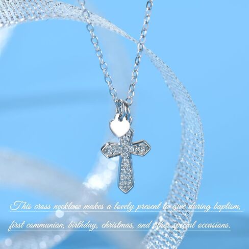 فتاة هدية المعمودية الأولى، قلادة من الفضة الاسترليني على شكل قلب متقاطع للنساء، هدايا المناولة الأولى، المعمودية المسيحية، هدية LDS، هدايا تأكيد للفتيات المراهقات، هدايا عيد الفصح للابنة الروحية in Kuwait