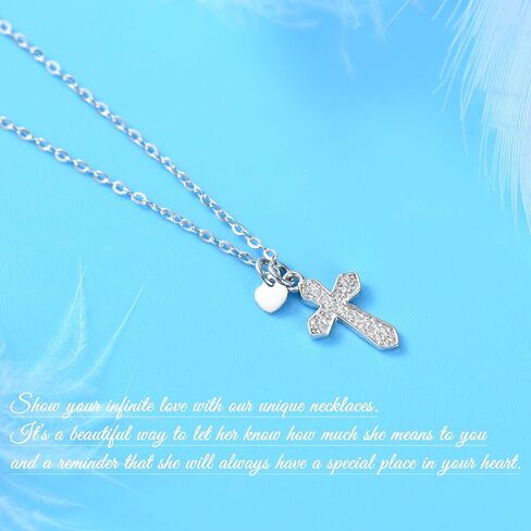 فتاة هدية المعمودية الأولى، قلادة من الفضة الاسترليني على شكل قلب متقاطع للنساء، هدايا المناولة الأولى، المعمودية المسيحية، هدية LDS، هدايا تأكيد للفتيات المراهقات، هدايا عيد الفصح للابنة الروحية in Kuwait