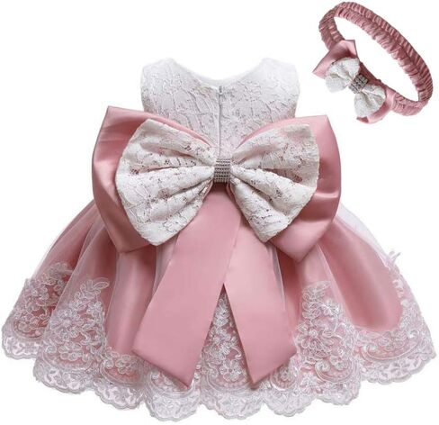 0-6T Toddler Baby Girl Embroidered Tutu Ball Gown Lace Dresses with Headwear in Kuwait