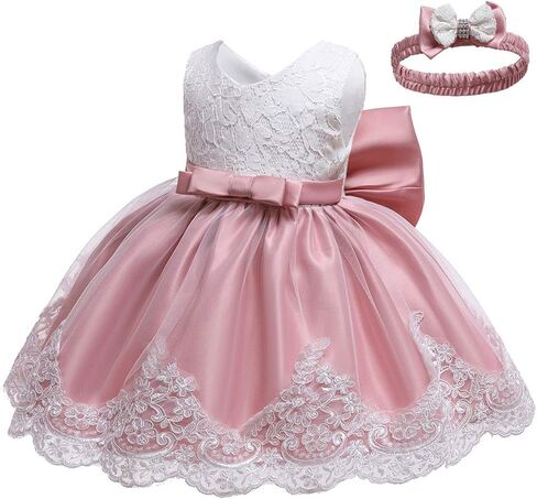 0-6T Toddler Baby Girl Embroidered Tutu Ball Gown Lace Dresses with Headwear in Kuwait