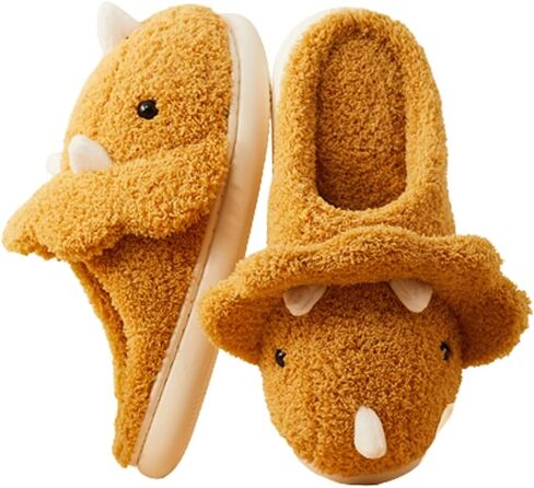 Caistre Adult Unisex Animal Slippers - Warm Plush Dinosaur Design Home Shoes - Funny Triceratops Non-Slip Bedroom Slippers in Saudi Arabia