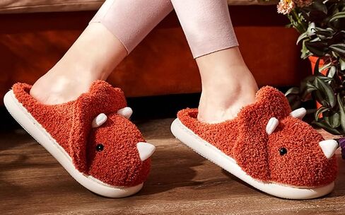 Caistre Adult Unisex Animal Slippers - Warm Plush Dinosaur Design Home Shoes - Funny Triceratops Non-Slip Bedroom Slippers in Saudi Arabia