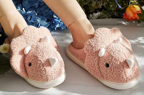 Caistre Adult Unisex Animal Slippers - Warm Plush Dinosaur Design Home Shoes - Funny Triceratops Non-Slip Bedroom Slippers in Saudi Arabia