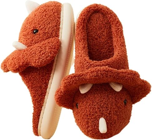 Caistre Adult Unisex Animal Slippers - Warm Plush Dinosaur Design Home Shoes - Funny Triceratops Non-Slip Bedroom Slippers in Saudi Arabia