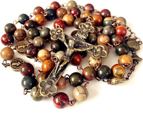 elegantmedical HANDMADE Catholic First Communion PICASSO STONE Beads 5 DECADE Rosary Gift Cross Necklace in Saudi Arabia
