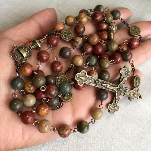 elegantmedical HANDMADE Catholic First Communion PICASSO STONE Beads 5 DECADE Rosary Gift Cross Necklace in Saudi Arabia