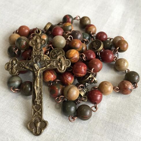 elegantmedical HANDMADE Catholic First Communion PICASSO STONE Beads 5 DECADE Rosary Gift Cross Necklace in Saudi Arabia