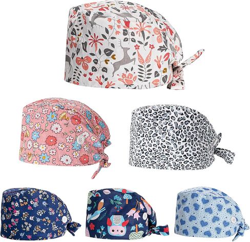 6 قطع قبعات العمل مع أزرار قابلة للتعديل قبعات منتفخة قبعات الرأس قابلة للتعديل مع ربطة ظهر من القبعات، متعددة الألوان، مقاس واحد, متعدد الألوان, One Size in Kuwait