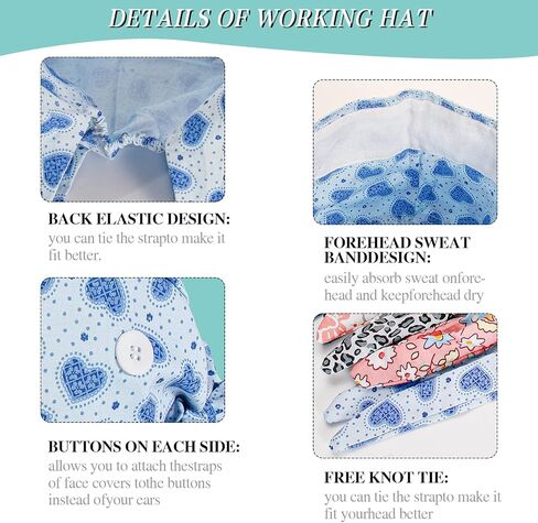 6 قطع قبعات العمل مع أزرار قابلة للتعديل قبعات منتفخة قبعات الرأس قابلة للتعديل مع ربطة ظهر من القبعات، متعددة الألوان، مقاس واحد, متعدد الألوان, One Size in Kuwait